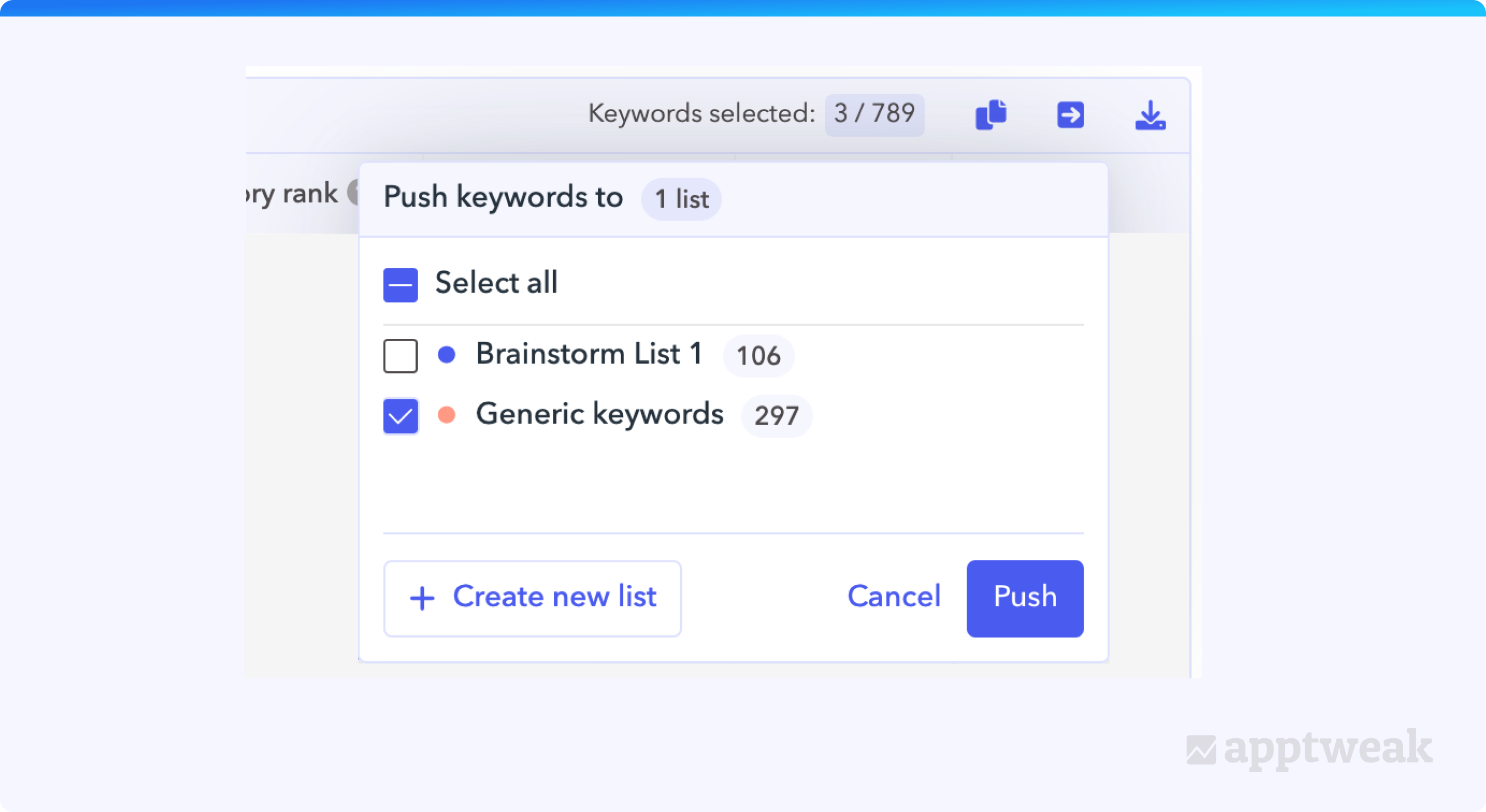 Push keywords to your list